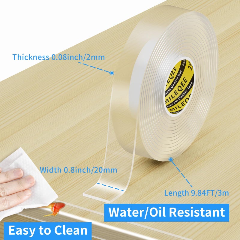 MILEQEE 3Pack Clear Edge Protector Strip, 0.8in x 9.84FT(29.52FT Total), Sharp Edge Wrap Cover Tape, Self Adhesive Protective Bumper Guards for Cabinet Door Desk Glass Table Furniture, Kitchen Countertop - Image 2